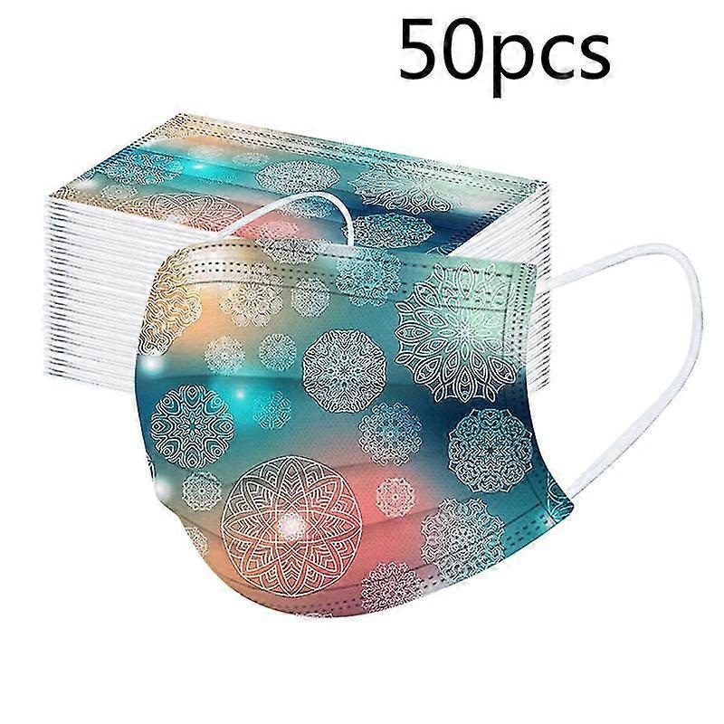 50pcs Adult Disposable Christmas Themed Face Mask 3 Ply Breathable Face Cover