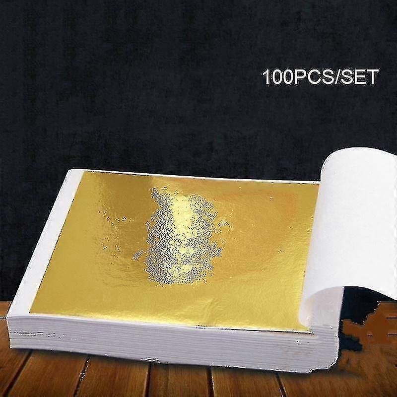 100 Pcs Gold Leaf Sheets Foil Paper For Arts Slime Diy Gilding Nails Art Craft