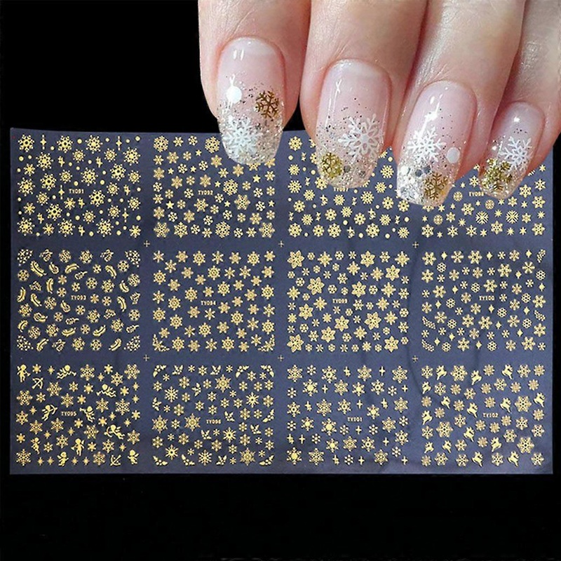 12 Sheet Christmas 3D Nail Art Stickers Snowflakes Elk Cute Acrylic Nail Decals
