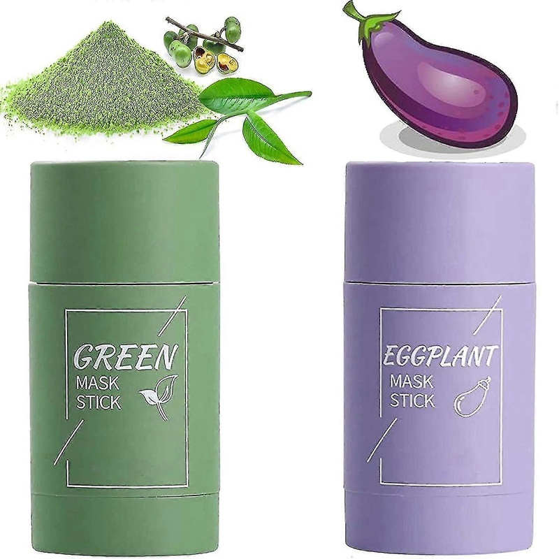 2 Pcs Green Tea/eggplant Green Tea Mask Solid Face Cleansing Mask Stick Oil Control