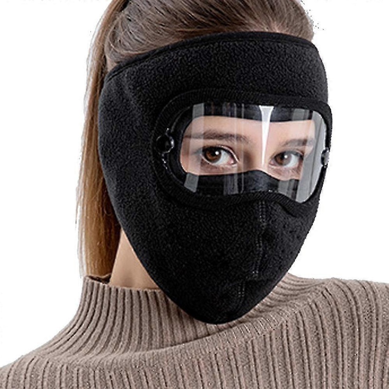 2pcs Mens Womens Fleece Knitted Winter Beanie Caps Face Mask Goggles Ski Hat Caps