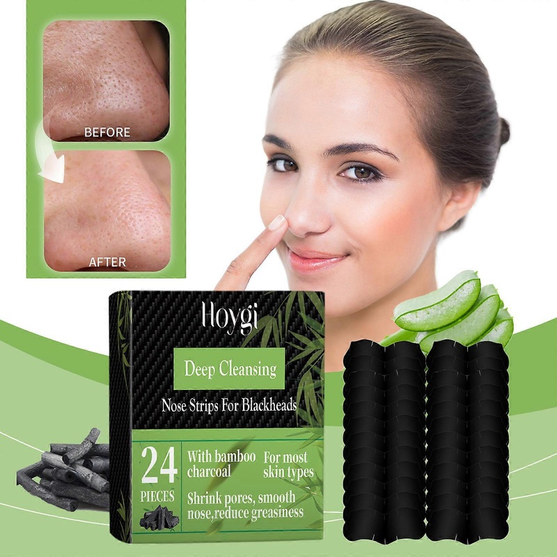 Charcoal Blackhead Removal Pore Strips, 24 Count, Unisex, for All Skin Types, Deep Cleaning Nose Strips For Blackheads
