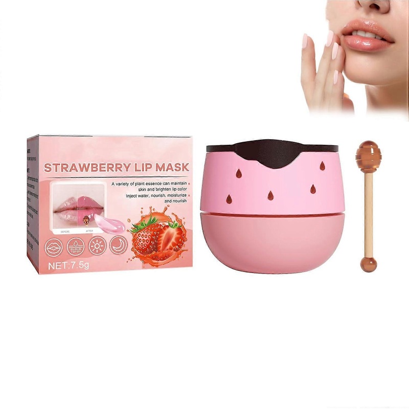 Lip Sleeping Mask with Applicator, Honey Balm and Strawberry Lip Balm, Natural Lip Enhancer Care-lip Exfoliator & Moisturizer, Reduces Lips Lines