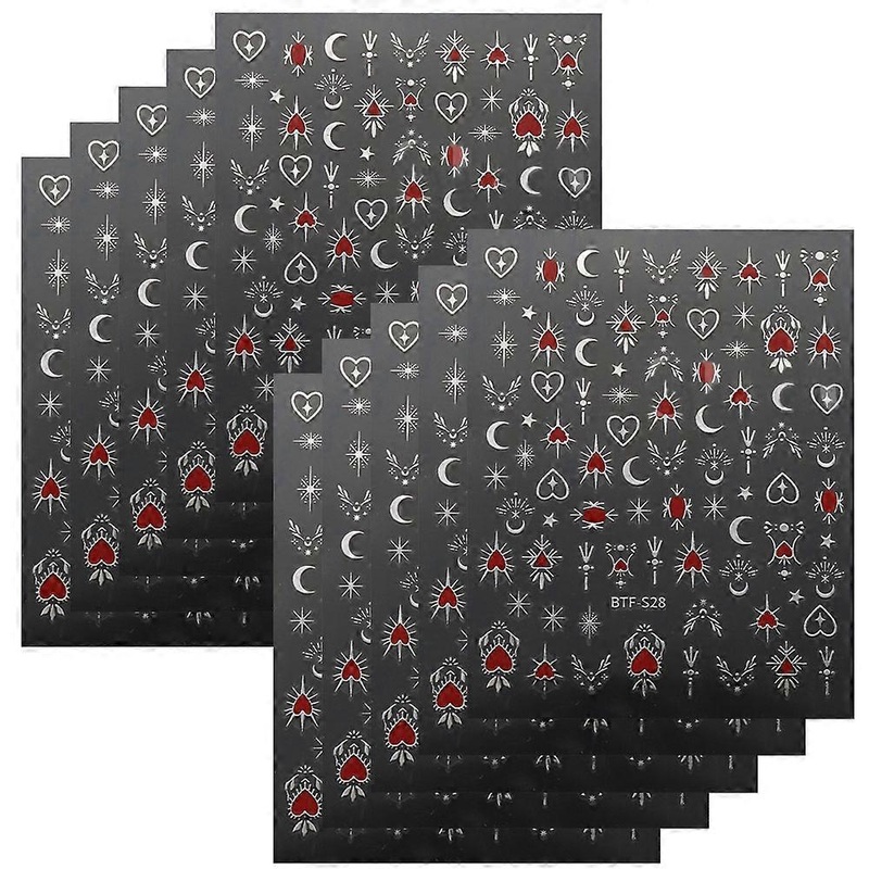 10pcs Pop imitation Metal Star Moon 3D Back Glue Nail stickers Deco art Design nail art supplies